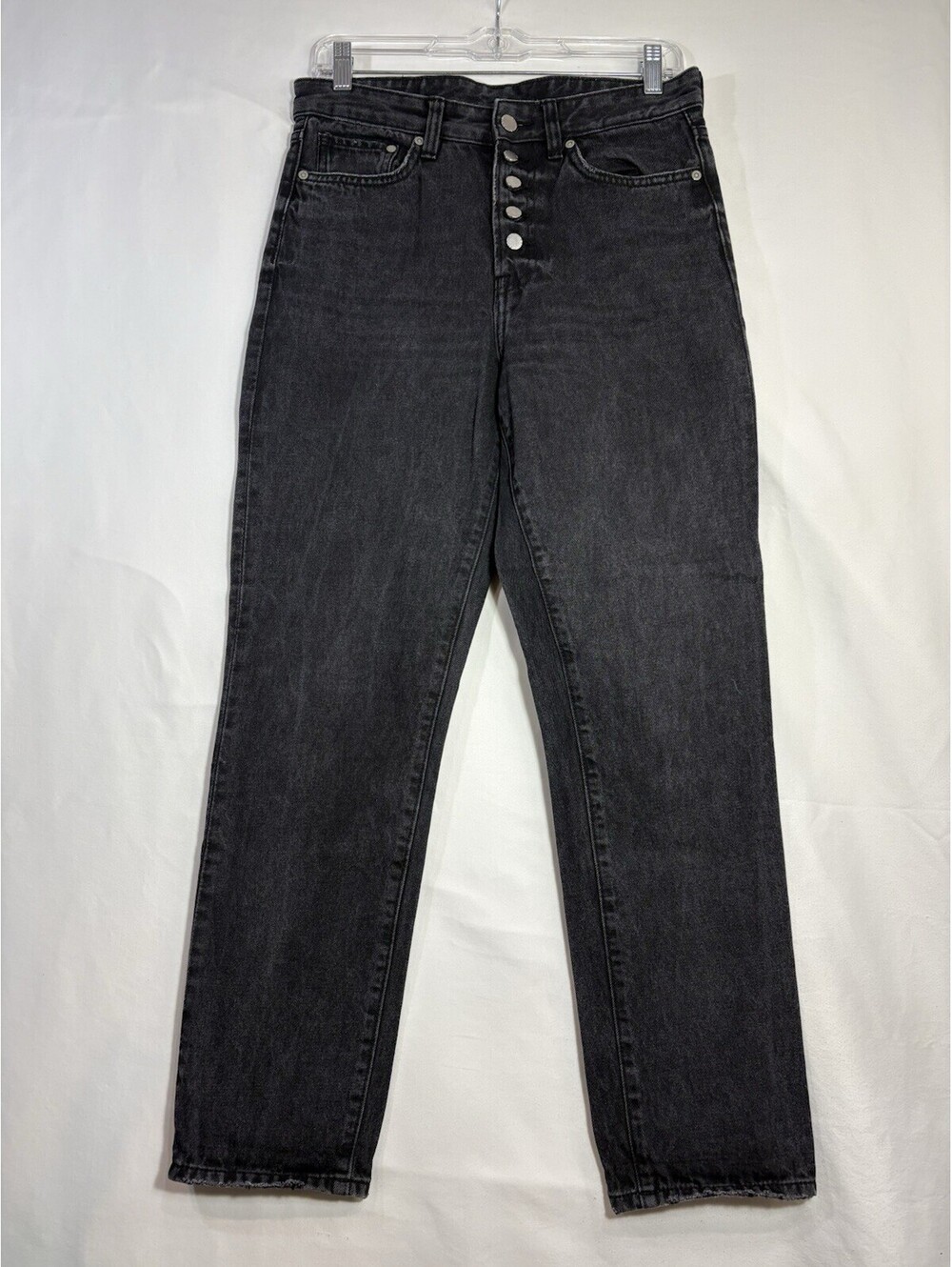 H&M Vintage Fit Denim Jeans Women’s 28 Black High Waisted Button Fly Tapered Leg